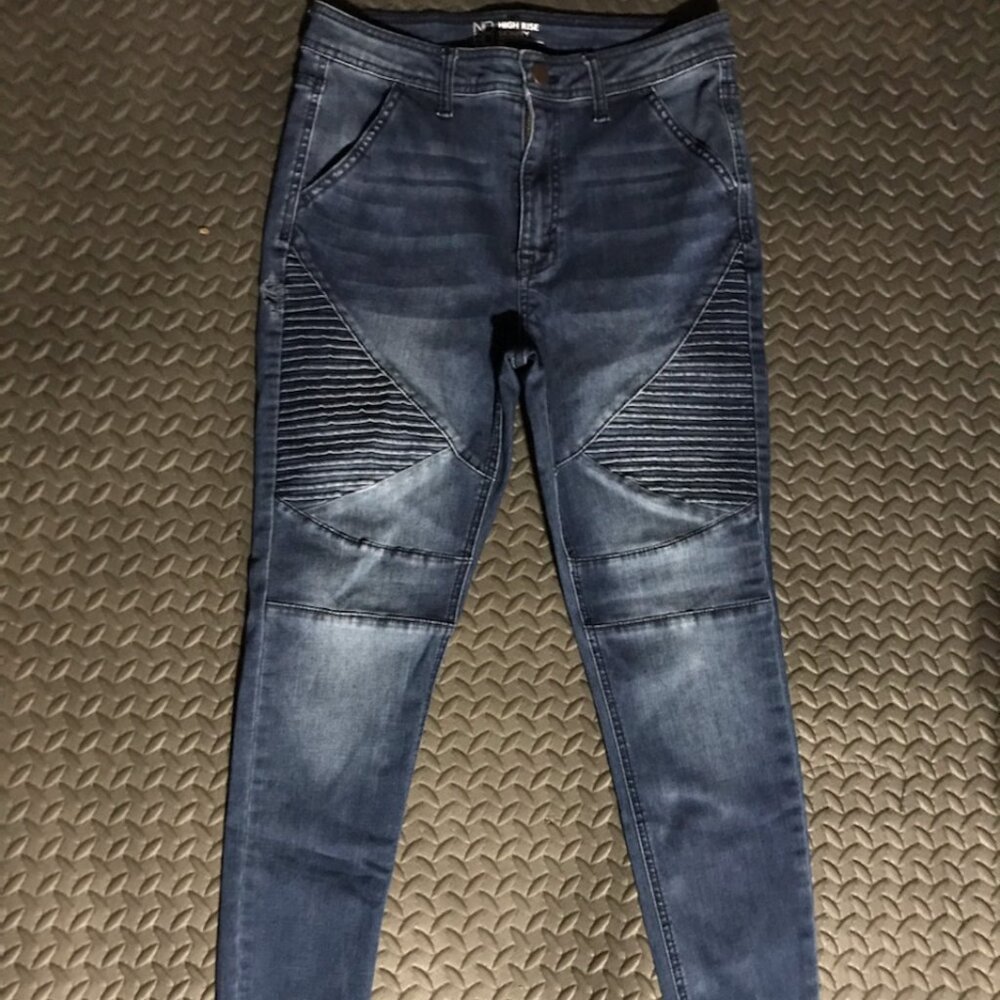 Dark Blue Patterned Denim Jeans